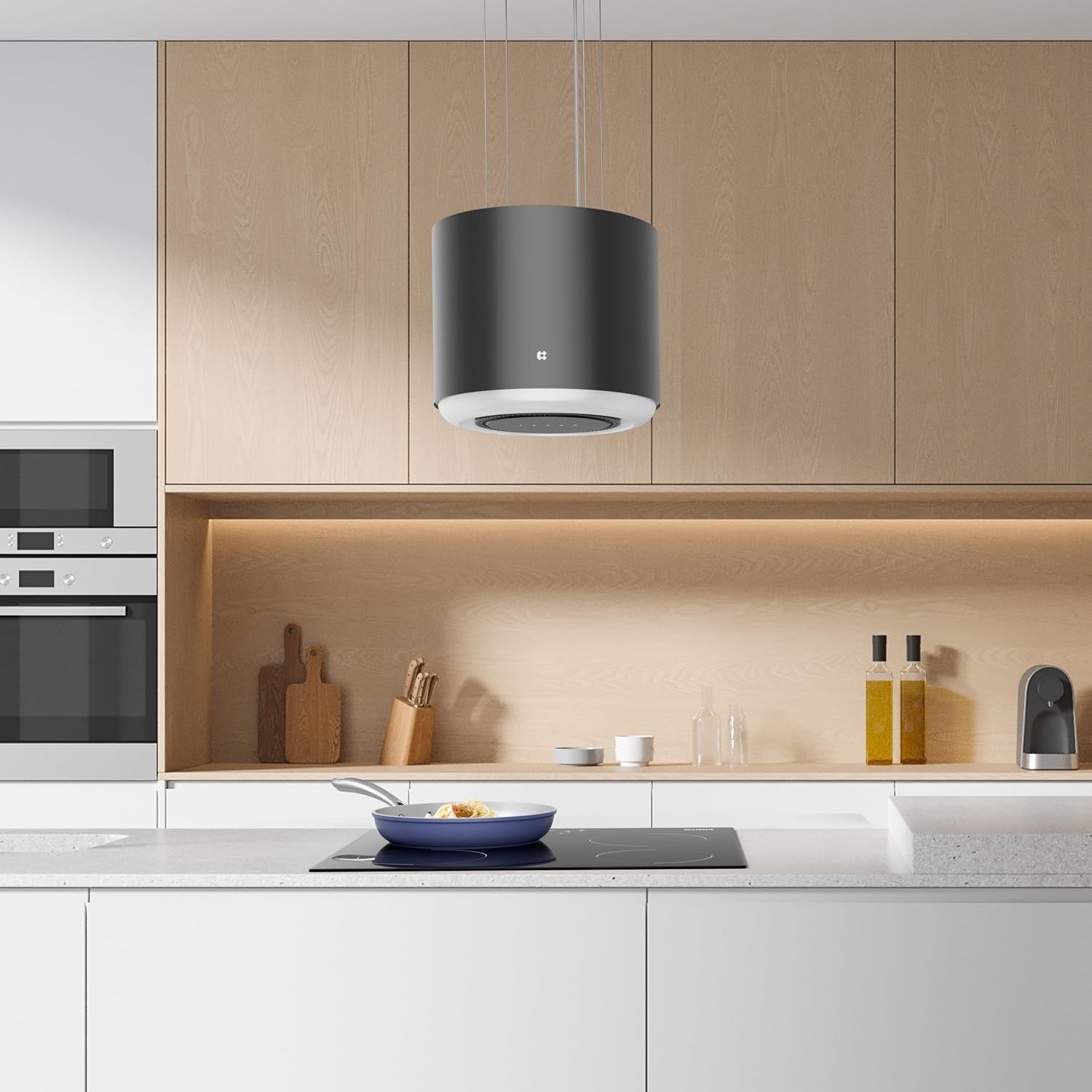 Hotte Îlot Centrale A+ - Hotte Suspendue 48Cm- 565M ³/ H - CBCB4838 | Hotte Aspirante Îlot - Wifi Et APP - Filtre À Charbon CBCF0010 Inclus - 4 Vitesses & LED De 2 Niveaux De Luminosité