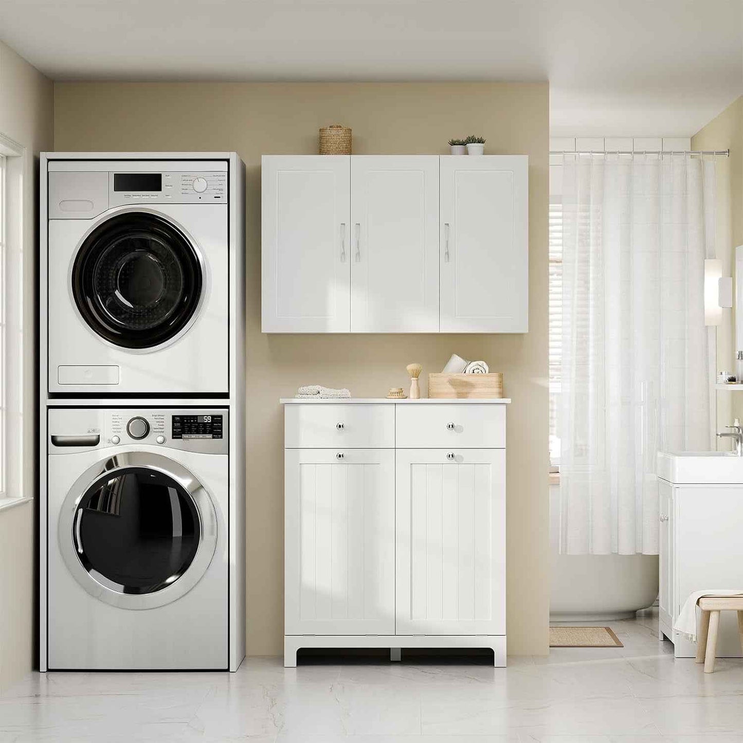 Meuble Haut Cuisine Avec 3 Portes & Étagères Réglables MDF Blanc | Placard Cuisine Mural Armoire Murale Cuisine Pour Épices, Meuble Suspendu Cuisine, Charge 36Kg, 90X30X60Cm, FRG231-L-W