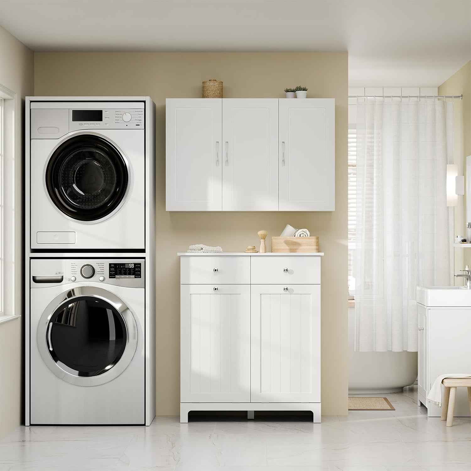 Meuble Haut Cuisine Avec 3 Portes & Étagères Réglables MDF Blanc | Placard Cuisine Mural Armoire Murale Cuisine Pour Épices, Meuble Suspendu Cuisine, Charge 36Kg, 90X30X60Cm, FRG231-L-W