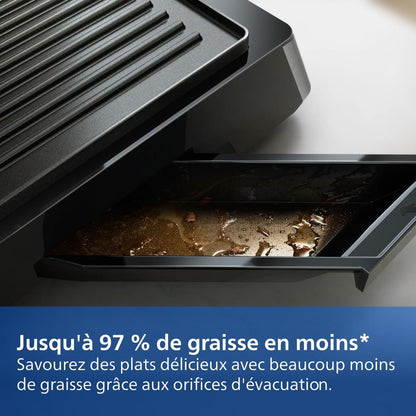 Grill Électrique 5000, Température Réglable, 2200W, Métal | Grill De Table, Ouverture 180°, Grande Surface De Cuisson, Plaques Antiadhésives Amovibles, Facile À Nettoyer (HD6301/90)