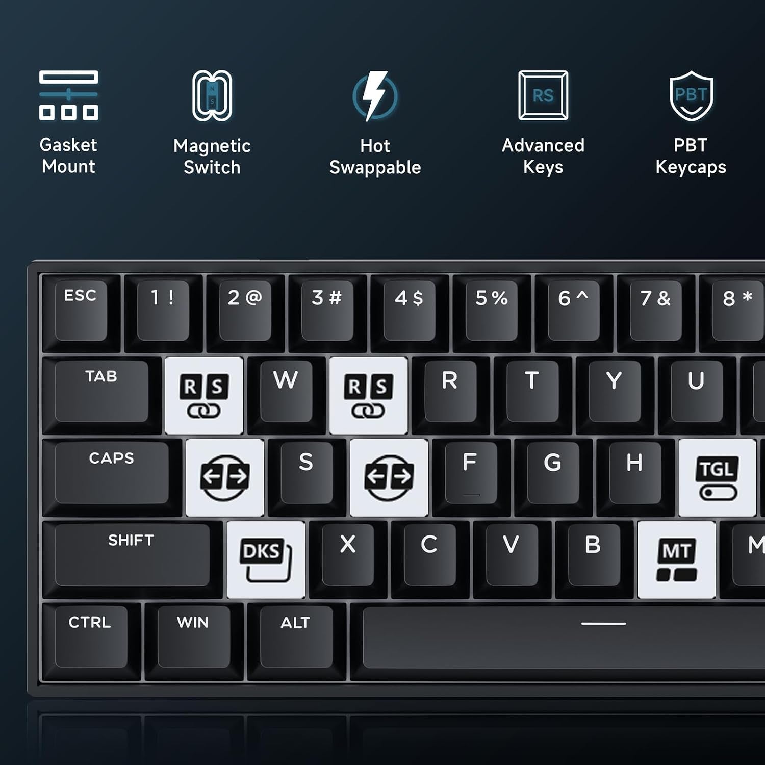 Ace60 Pro HE Clavier Gamer Magnétique, Clavier Filaire 60% | Effet Hall, 8Khz Rapid Trigger, Précision RT 0,01 Mm, Activation Réglable, Snap Tap, RGB, PBT, Hot Swap, SOCD, Pc/Mac, Noir