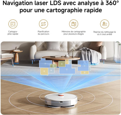 S40 Pro Aspirateur Robot, 15000Pa, Deux Bras Extensibles | Double Anti-Nœuds, Évitement D’Obstacles Grand-Angle, Détection Des Tapis, Relevage Auto Des Serpillières, Contrôle App/Voix
