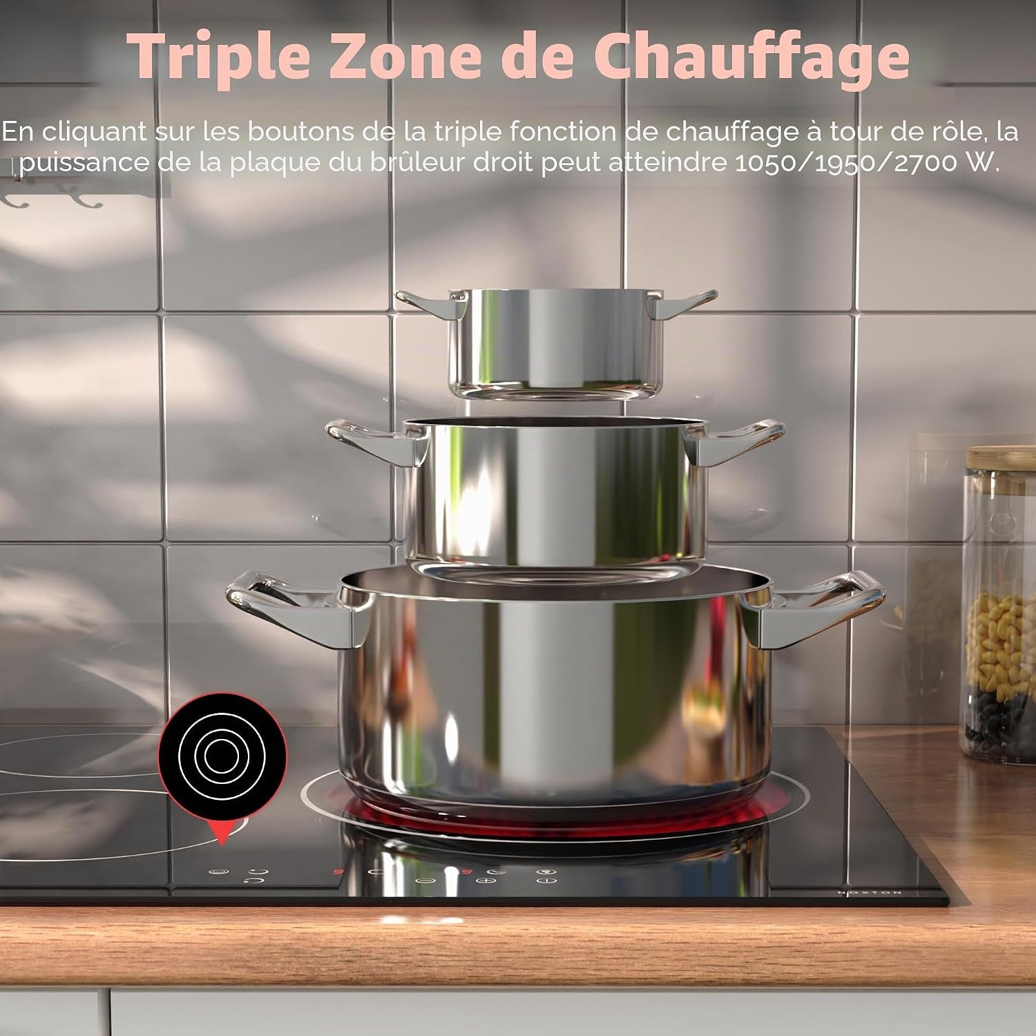 Plaque Vitrocéramique 3 Feux, Plaque De Cuisson Electrique 60 CM | Sécurité Enfant, Minuterie, 9 Niveaux De Puissance, Tactile, Encastrable, 5700W, 220V-240V, Sans Prise
