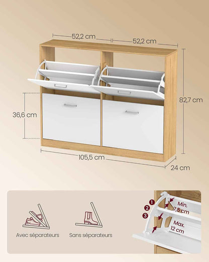 Custos Collection - Meuble À Chaussures À 3 Abattants, Placard De Rangement À 3 Niveaux, 3 Compartiments, Pour Entrée, Salon, Chambre, Doré Chêne LBC035YA01