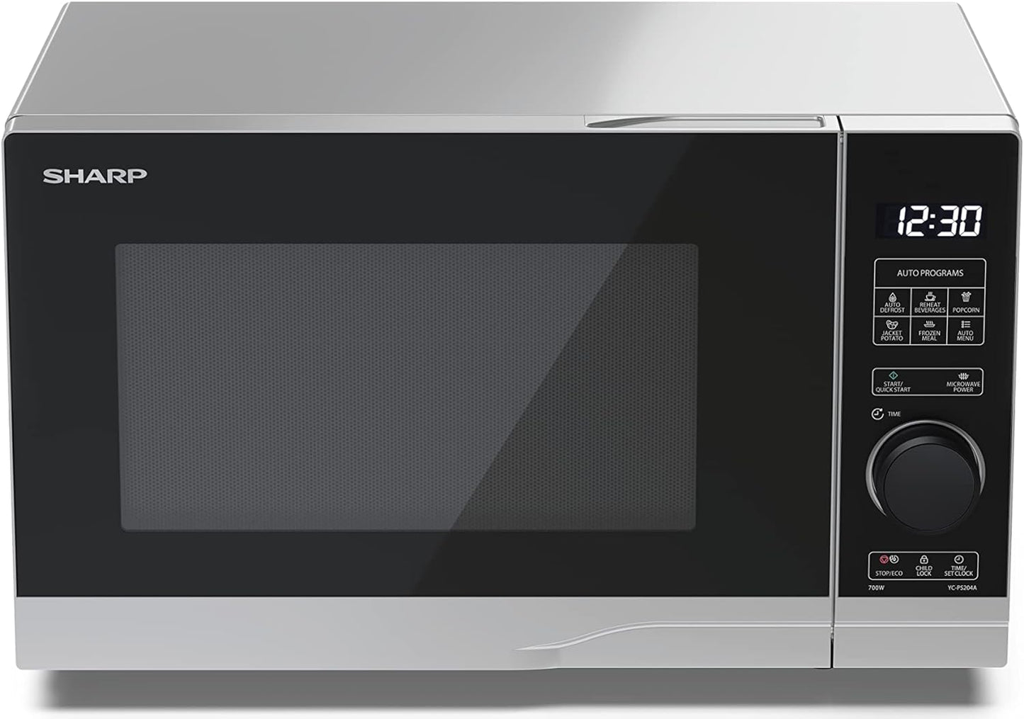 YC-PS204AE-S Micro-Ondes 700 W 20 L 10 Niveaux De Puissance Fonction Eco Décongélation Sécurité Enfant Argenté/Noir