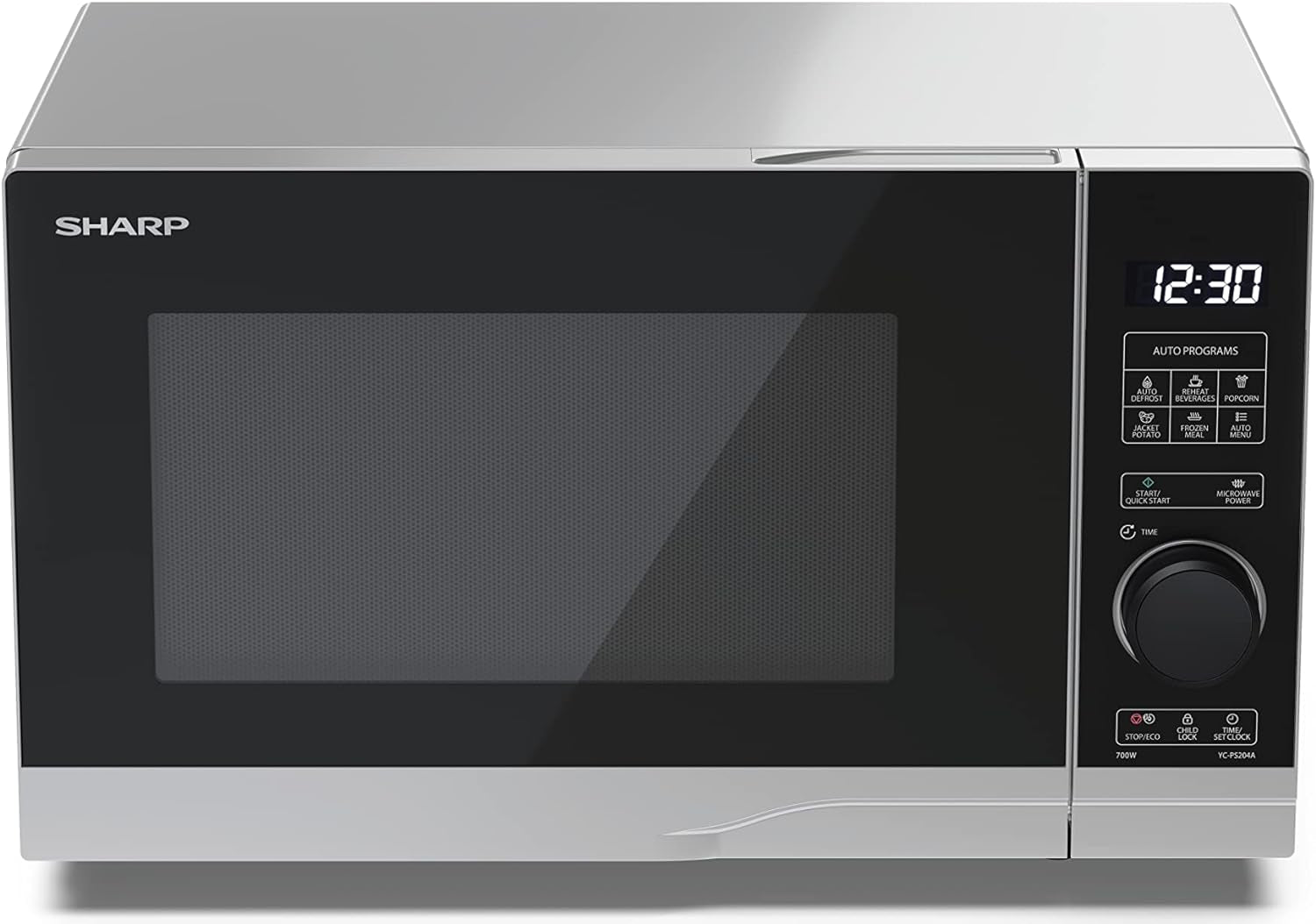 YC-PS204AE-S Micro-Ondes 700 W 20 L 10 Niveaux De Puissance Fonction Eco Décongélation Sécurité Enfant Argenté/Noir