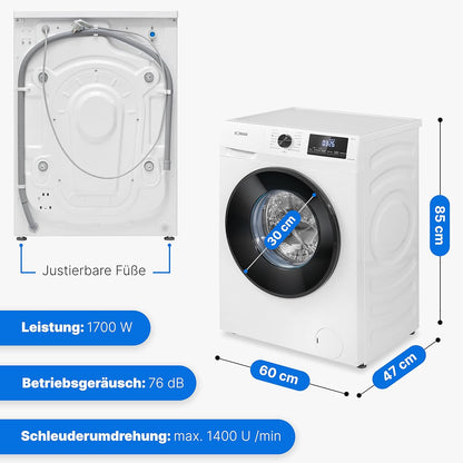 Bomann WA 7174 7Kg Frontlader Waschmaschine, 60 Cm Breit, 1400 U/Min, Fremdkörperfalle, Kindersicherung, Reversierautomatik, 15 Waschprogramme, Weiß