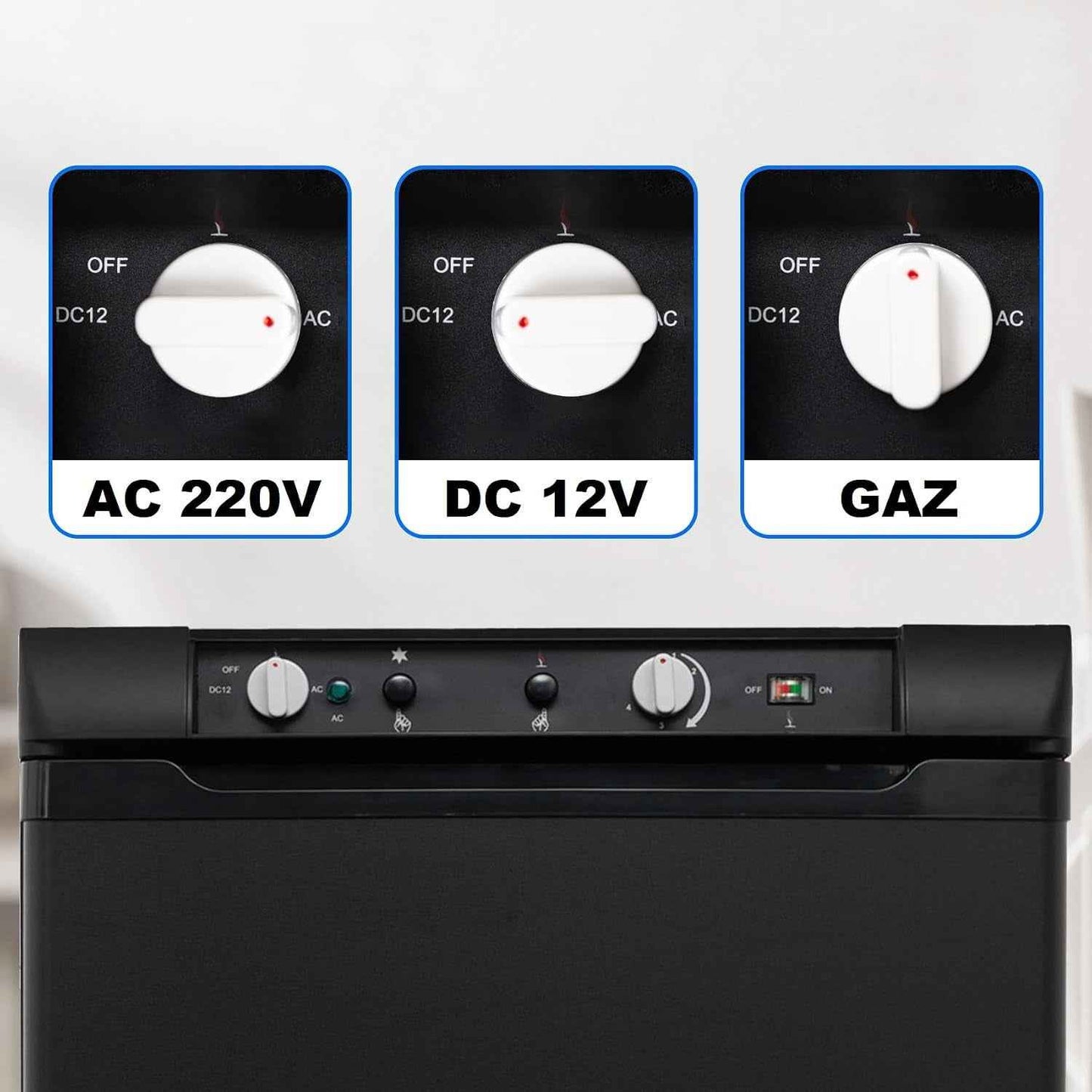 Frigo Trimixte 12V 220V Gaz, 100L, Frigo Gaz Avec Congélateur Pour Camping Car, Caravane, Maison, Mobile-Home, Chalet, Cabanon, Noir