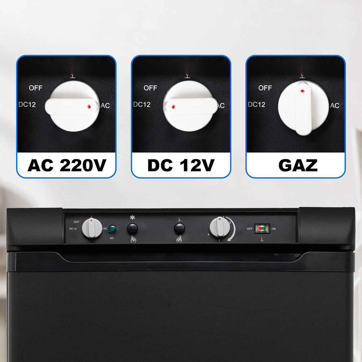 Frigo Trimixte 12V 220V Gaz, 100L, Frigo Gaz Avec Congélateur Pour Camping Car, Caravane, Maison, Mobile-Home, Chalet, Cabanon, Noir