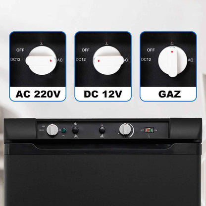 Frigo Trimixte 12V 220V Gaz, 100L, Frigo Gaz Avec Congélateur Pour Camping Car, Caravane, Maison, Mobile-Home, Chalet, Cabanon, Noir