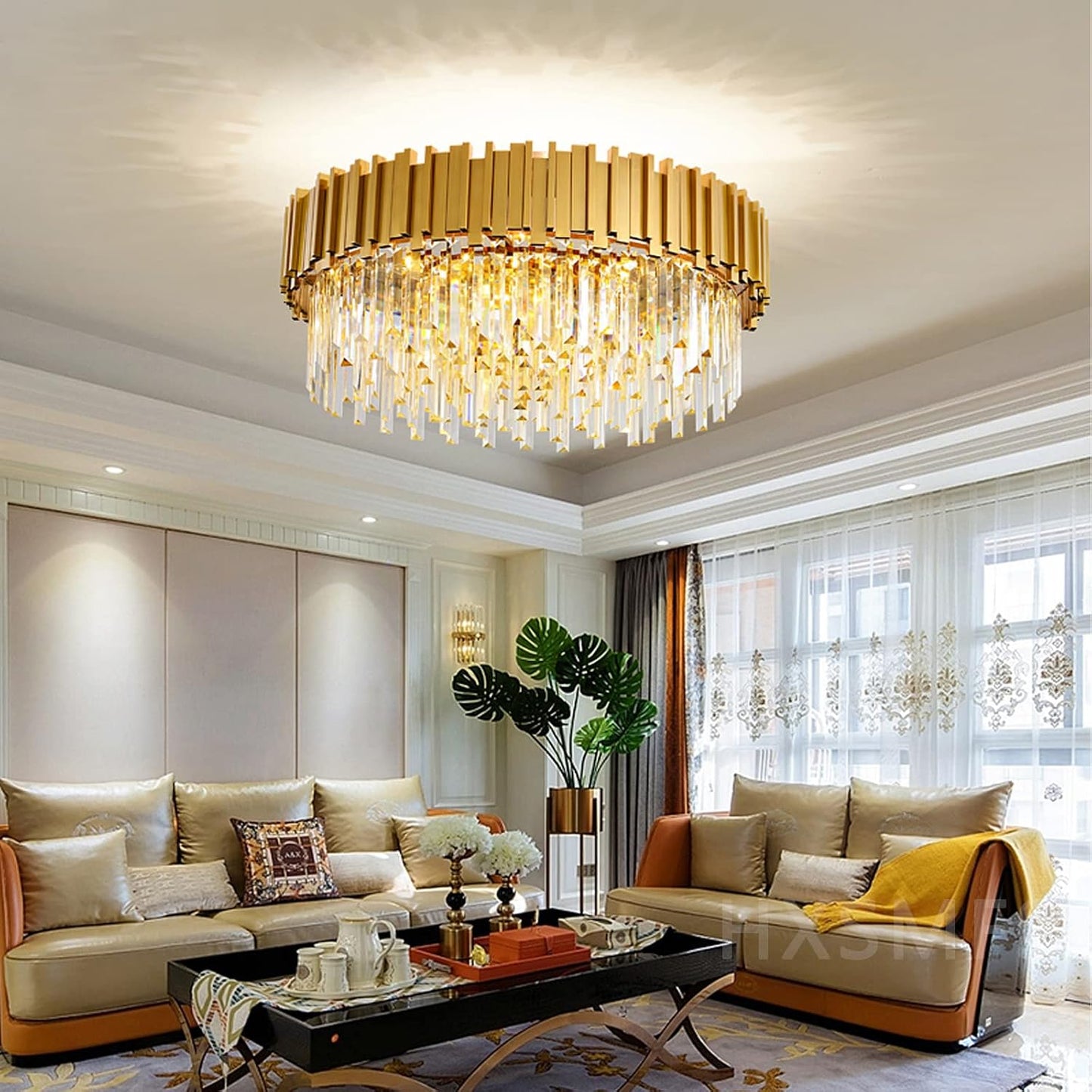 Lustre En Cristal Moderne,2 En 1 Chandelier En Cristal Moderne Pendentif En Or,9Xe14 Lampe À Pendentif En Cristal Rond Pour Salle À Manger, Cuisine, Salon, Chambre, Couloir(55 * 55 Cm,Or)