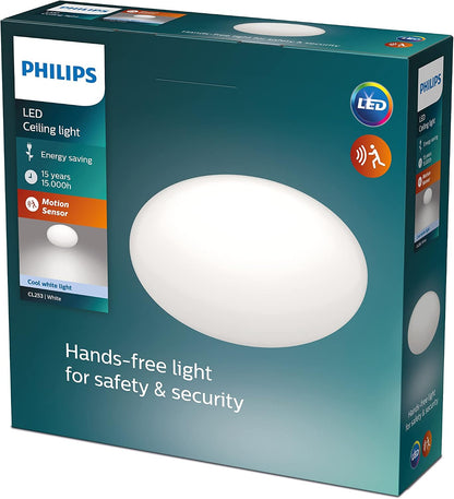 Lighting Plafonnier LED Shan 12W Avec Détecteur De Mouvement, Éclairage Blanc Froid 4000K, Blanc
