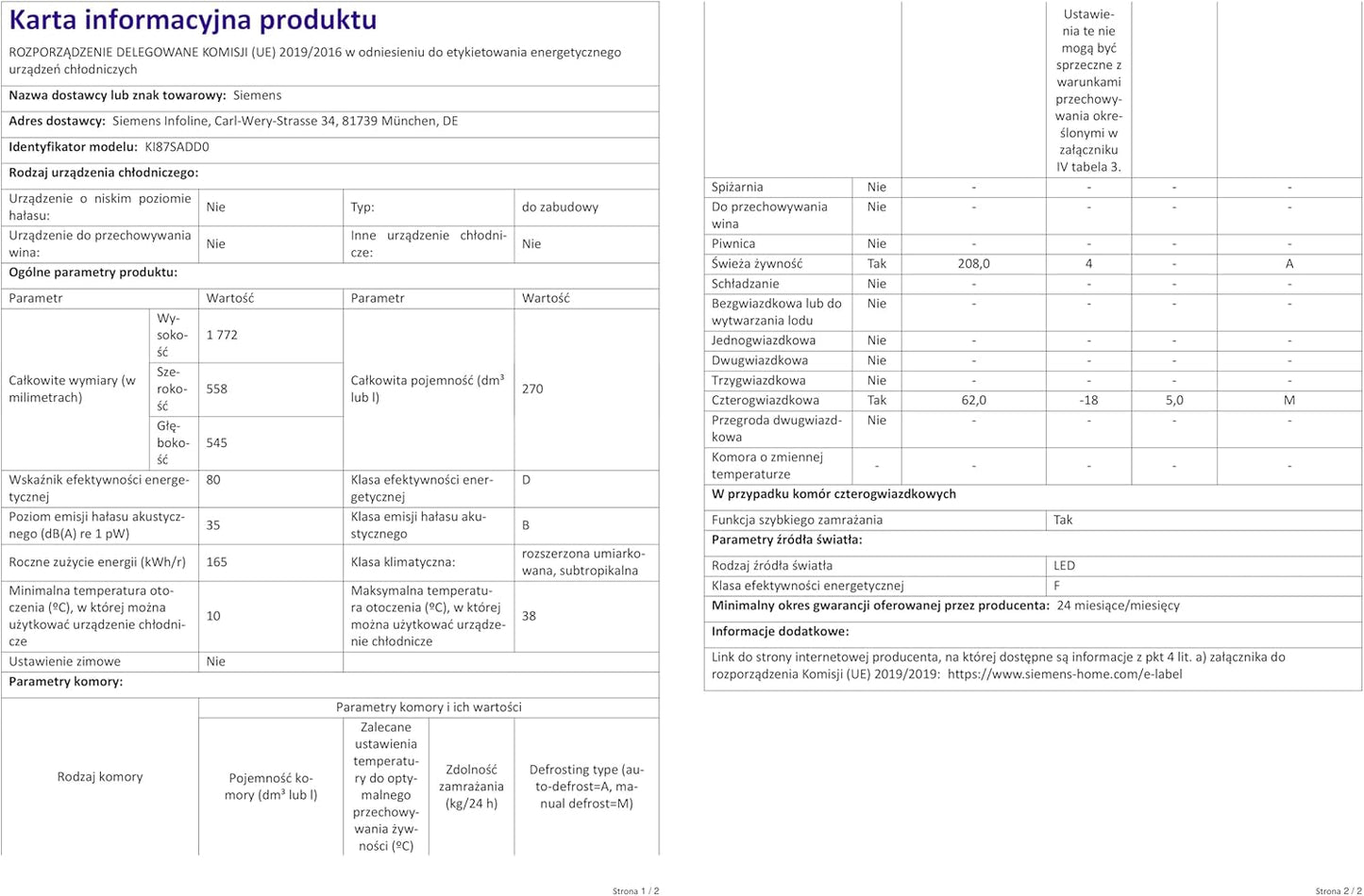 Iq500 KI87SADD0 Réfrigérateur-Congélateur Intégré (Placement) 208 L D Blanc