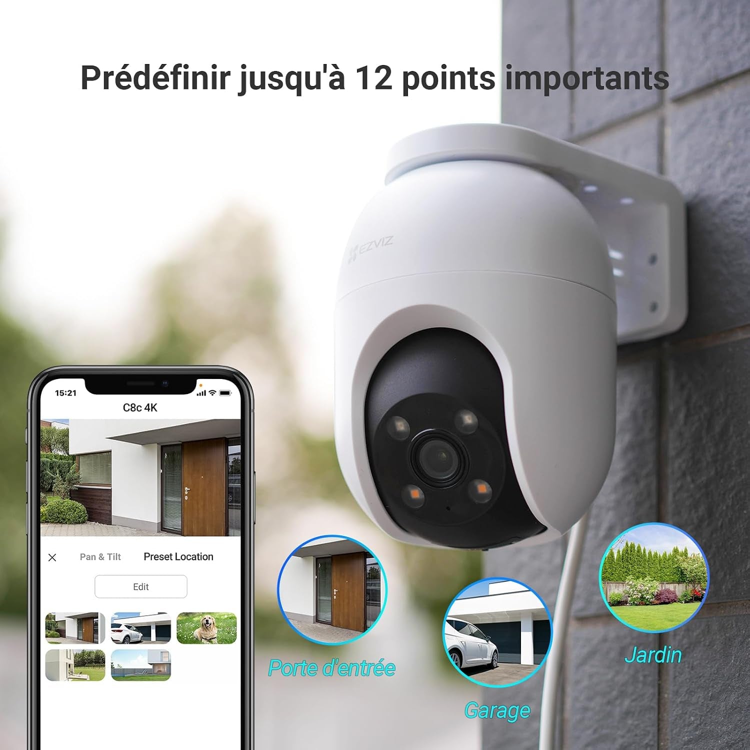 4K(8MP) Caméra Extérieur Wifi À 360° C8C 4K 4Mm | Détection Humaine, Vision Nocturne En Couleur, Suivi Auto-Zoom, Audio Bidirectionnel, IP65 Etanche, Défense Active
