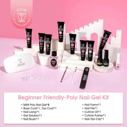 Poly Extension D'Ongles En Gel Complet Kit 8*10Ml Avec Lampe UV | Mini 8 Couleurs Kit Ongle Construction Gel UV Complet Avec Mini UV Lampe,Base & Top Coat Gel Et Outils De Manucure Kit