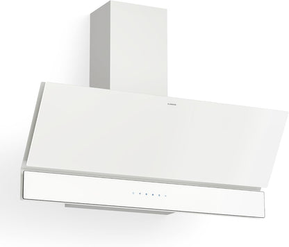 Klarstein Velaire Hotte Aspirante 90 Cm - Hotte Décorative, 820 M³/H, A++ Énergie, Commandes Tactiles, LED, Filtre Charbon, Silencieuse, 3 Vitesses + Boost, Hotte Cuisine Moderne, Blanc