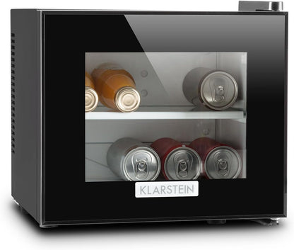 Frosty Mini Frigo Réfrigérateur Compact Pour Boissons Et Fromages 10 L 65 W Classe B (Température 12-18 °C, Porte En Verre À Isolation Double, 30 Db, Éclairage Intérieur) - Noir