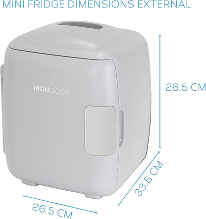 MONCOOK Mini Réfrigérateur - Mini Réfrigérateurs Portables Pour Les Soins De La Peau, La Médecine, La Nourriture Et Les Boissons - Fonction De Refroidissement Et De Réchauffement - 9L - Mono Gris
