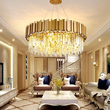 Lustre En Cristal Moderne,2 En 1 Chandelier En Cristal Moderne Pendentif En Or,9Xe14 Lampe À Pendentif En Cristal Rond Pour Salle À Manger, Cuisine, Salon, Chambre, Couloir(55 * 55 Cm,Or)