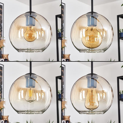 Koyoto Suspension À 3 Ampoules En Métal/Verre Noir/Ambre/Transparent, Suspension Moderne Au Design Rétro/Vintage (Abat-Jour Ø 20 Cm), E27, Salle À Manger, Salon, Cuisine