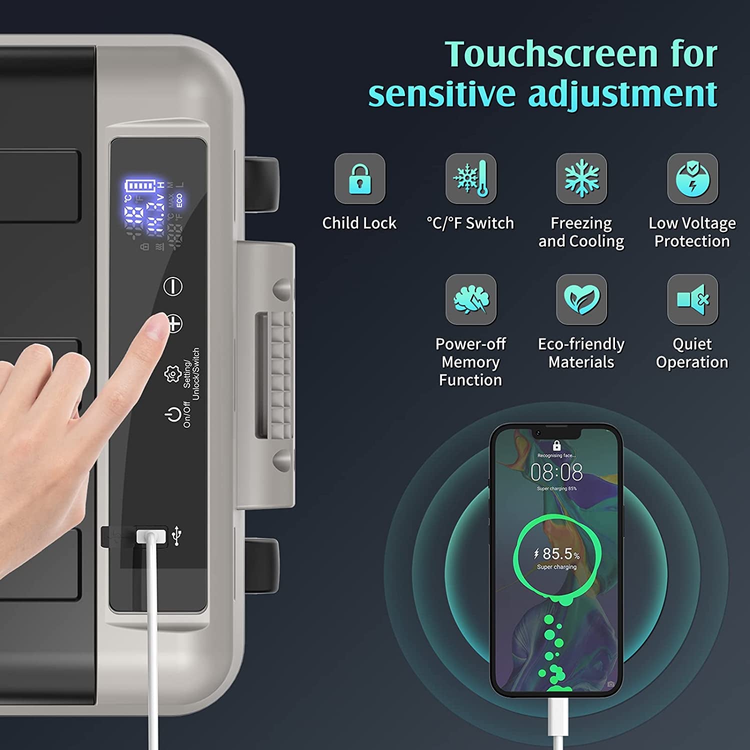 Glacière Électrique, Mini Congélateur, Glacière À Compression, Mini Frigo Portable, Glacière Pour Auto, 40 L, Avec Roulettes Et Port USB, 12/24 V Et 100-240 V, Kue014Szg