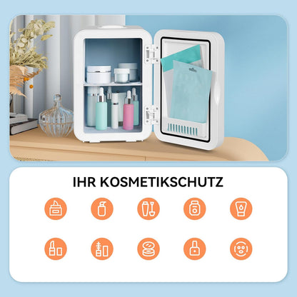 Mini Frigo 8L Avec Miroir LED, Mini Réfrigérateurs Portable, Petit Frigo Cosmetique 12V/220V, Frigo De Chambre Avec Fonction Chaud/Froid, Miroir De Maquillage Led Pour Voitures,Blanc