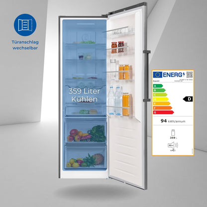 Exquisit KS360-V-HE-040D Kühlschrank, 60 Cm Breit, 359L, Led-Beleuchtung, No-Frost, Inoxlook-Az