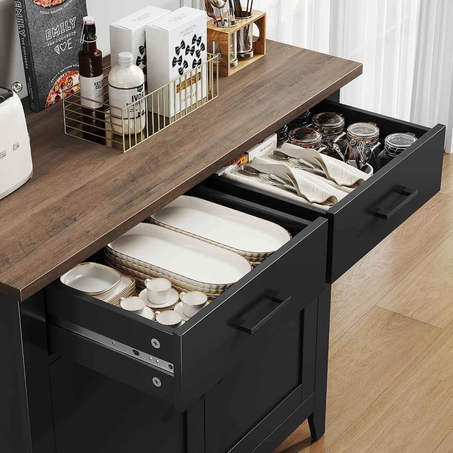 Meuble De Rangement, Buffet Cuisine, Placard De Salle À Manger | Buffet Avec 2 Portes Et 2 Tiroirs Salon 40P X 91L X 82H Cm, Blanc/Noir/ Vert/ Bleu