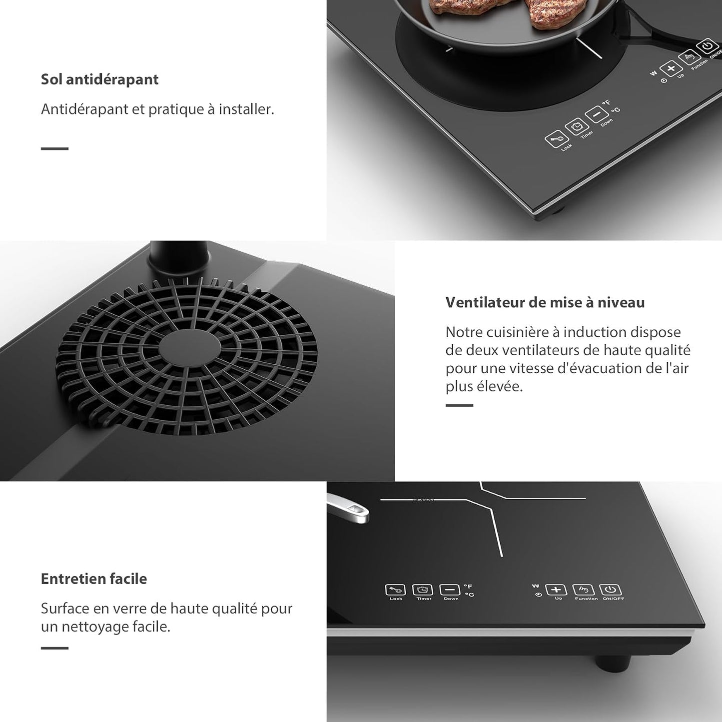 Plaque Induction 2 Feux, Plaque De Cuisson Electrique 220V 3600W, Plaque Vitrocéramique 2 Feux, Capteur LED Tactile, Tables De Cuisson, Verrouillage Enfant, Minuterie, Plaque À Induction Portable