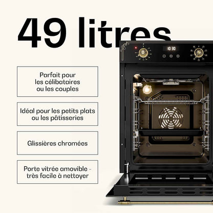 Klarstein Elizabeth Slim Four Encastrable 45 Cm - 49 L, 9 Fonctions, Minuterie Numérique, Nettoyage Vapeur, Gril Ventilé, Classe Énergétique A, Verre Trempé Noir