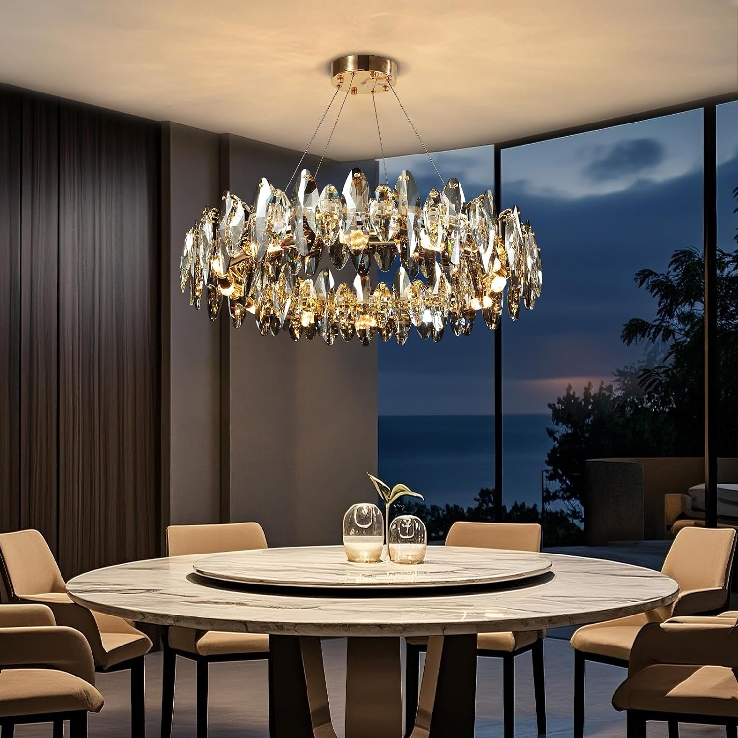 Lustre Moderne À LED Cristal De Luxe,Plafonnier En Cristal Ovoïde Étincelant Or,8Xe14 Suspensions De Salon,8-Flammes