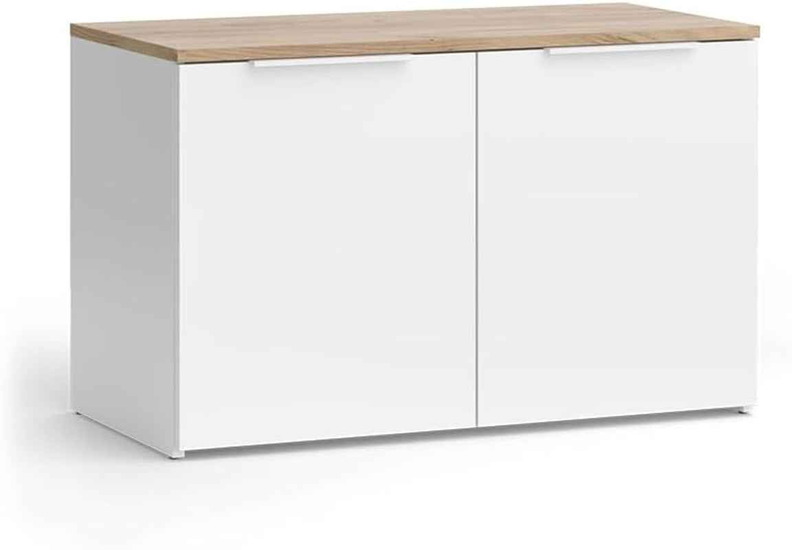 Sideboard Wido, Blanc/Sonoma, 80X50Cm | Avec 2 Portes, Convient Pour Le Rangement Des Vêtements Et Des Articles Ménagers