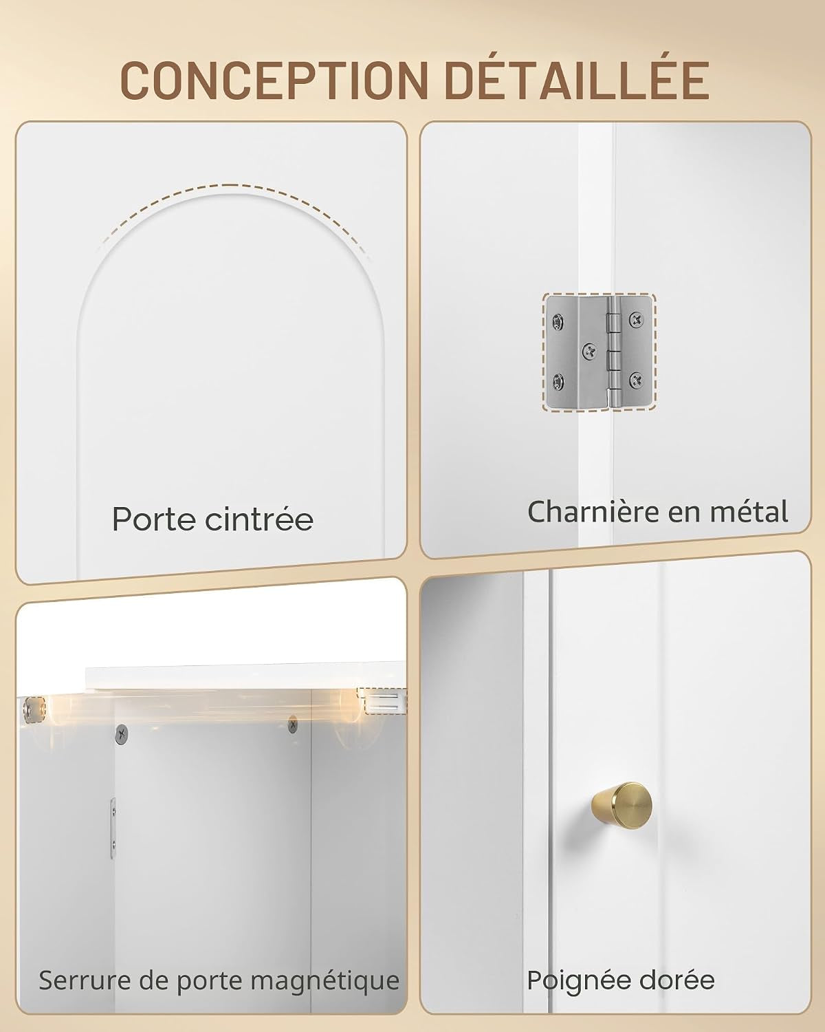 Meuble Salle De Bain, Meuble De Rangement Avec Étagère Réglable | Armoire Sur Pied Avec Arquées Et 3 Étagères Ouvertes, Pour Salle De Bain, Salon, 30 X 100 X 81,5 Cm, Blanc SC21203X