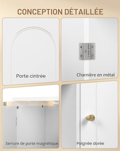 Meuble Salle De Bain, Meuble De Rangement Avec Étagère Réglable | Armoire Sur Pied Avec Arquées Et 3 Étagères Ouvertes, Pour Salle De Bain, Salon, 30 X 100 X 81,5 Cm, Blanc SC21203X