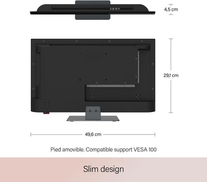 Smart TV 22" (55 Cm) Borderless - Android Connecté Internet Wifi Avec Bluetooth - 12V/24V/220V - Camping Car Camion Fourgon Poids Lourd Caravane Bateau Cuisine - Garantie 2 Ans
