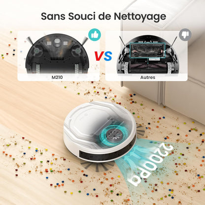Aspirateur Robot, Robot Aspirateur Autonomie Mince Silencieux, Connecté Avec Wifi/Alexa/App, 3 Modes D'Aspirations, Programmable, Idéal Pour Les Poils D'Animaux Tapis Sols Durs, M210 Blanc