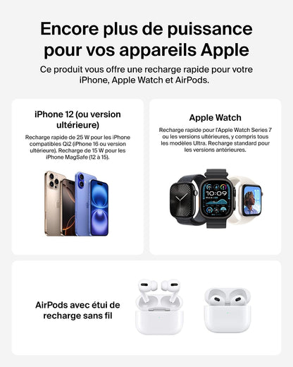 Belkin Ultracharge Pro Station Sans Fil 3-En-1 25 W, Qi2.2 - Beige | Qi2, Chargeur Magnétique Magsafe, Refroidissement, Câble Et Adaptateur Secteur 45 W, Recharge De Trois Appareils