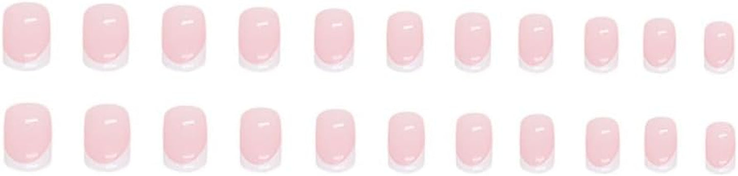 24 Pièces Ongles À Coller Manucure, Faux Ongles Court Carrés Français Rose Nude Ongles, Nails Autocollants Pour Femme Et Fille Nail Art,A