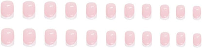 24 Pièces Ongles À Coller Manucure, Faux Ongles Court Carrés Français Rose Nude Ongles, Nails Autocollants Pour Femme Et Fille Nail Art,A