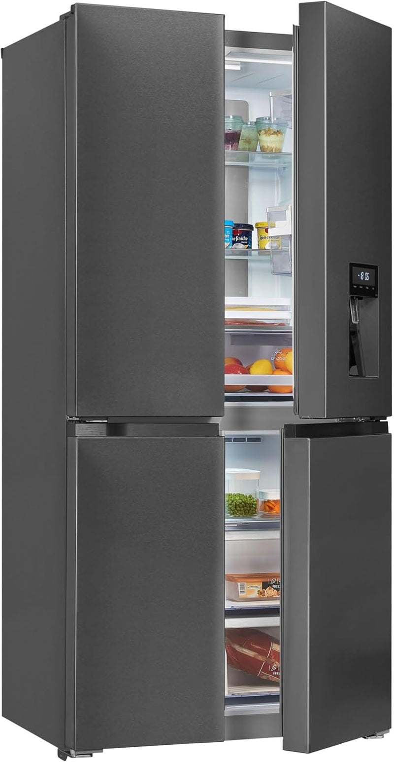 Exquisit MD430-100-WS-200E Stand Kühl-Gefrierkombination, 84Cm Breit, 432 L, Nofrost, Wasserspender, Inoxlook-Az