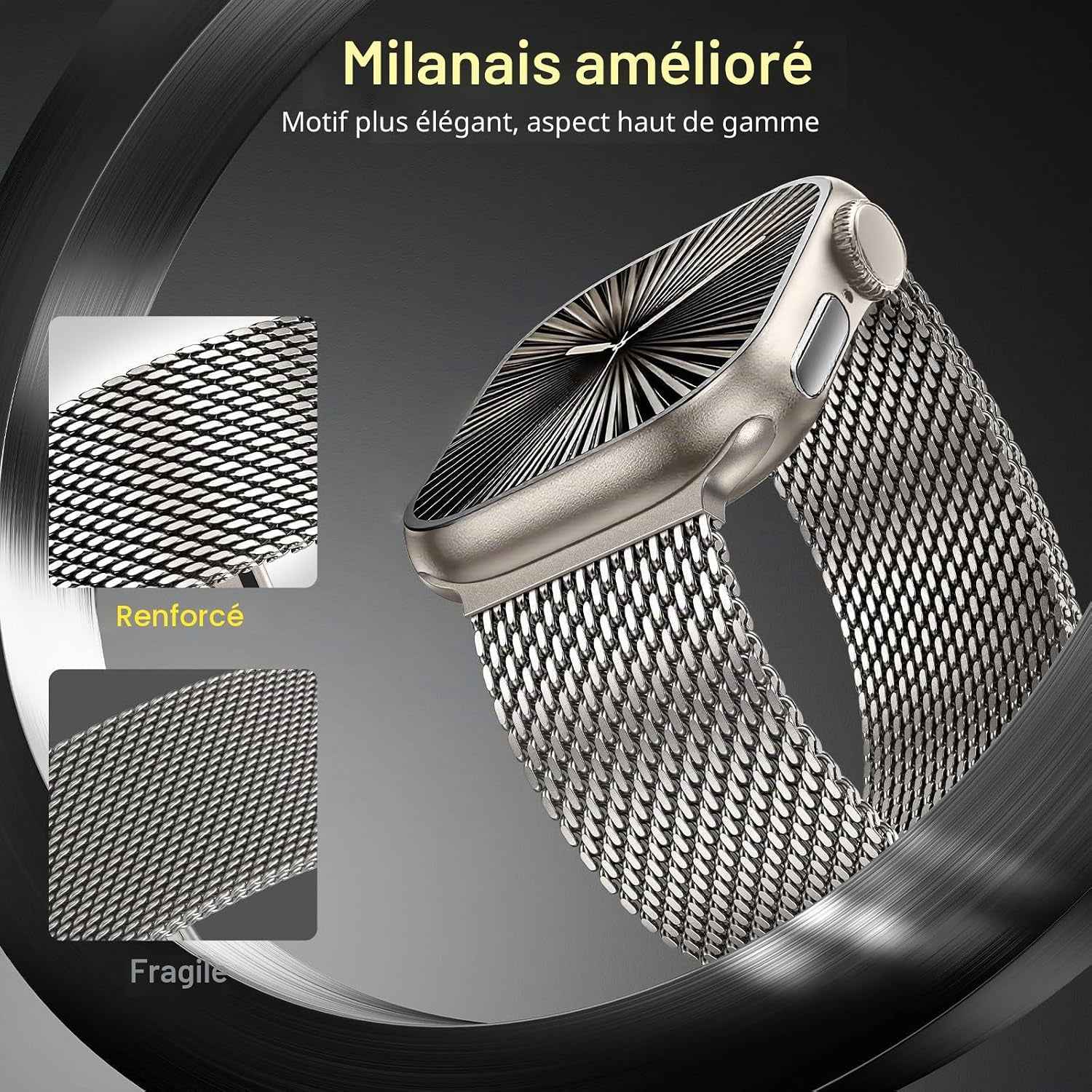 Milanais Bracelet En Titane Pour Apple Watch Ultra 3/2/1 49Mm 46Mm 45Mm 44Mm 42Mm(Series 3 2 1), Boucle De Type Parachute, Bracelets En Titane Pour Iwatch SE3/SE2/SE Series 11 10 9 8 7 6 5 4 3 2 1