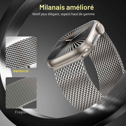 Milanais Bracelet En Titane Pour Apple Watch Ultra 3/2/1 49Mm 46Mm 45Mm 44Mm 42Mm(Series 3 2 1), Boucle De Type Parachute, Bracelets En Titane Pour Iwatch SE3/SE2/SE Series 11 10 9 8 7 6 5 4 3 2 1