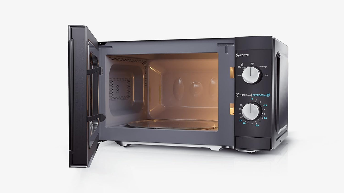 YC-MS01ES Four À Micro-Ondes De 20 Litres Avec Fonction De Dégivrage, 5 Niveaux De Puissance, Puissance De 800W À Micro-Ondes, Minuterie, Argent/Noir