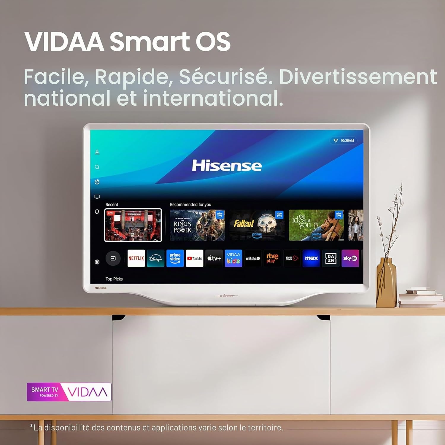 Hisense 32S5Q Smart TV QLED 32" (80 Cm) 2025 Full HD | Dolby Atmos | Pied Central | Finition Blanc Morandi | VIDAA U9