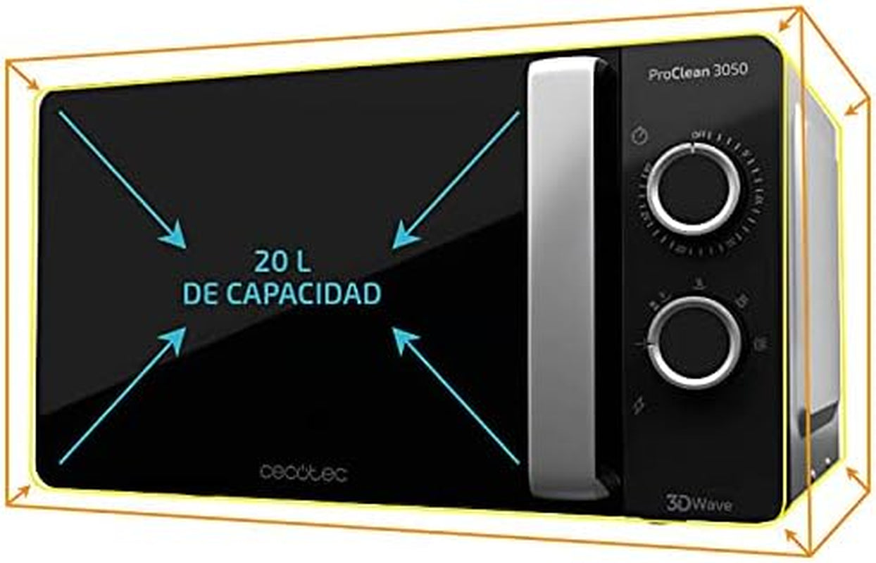 Micro-Ondes Proclean 3050. Capacité De 20 L, Revêtement Ready2Clean, 700 W De Puissance, 6 Niveaux De Fonctionnement, Minuterie 30 Minutes, Mode Décongeler, Finition Noir Et Argenté.