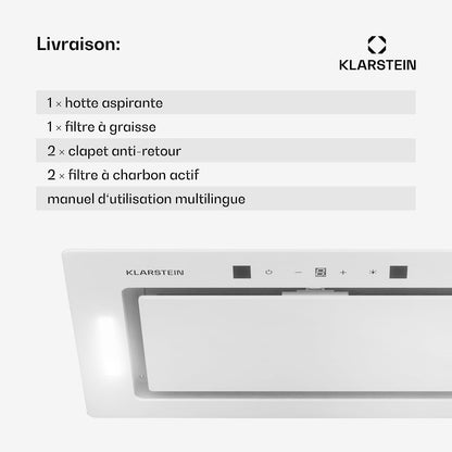 Klarstein Hotte Aspirante Encastrable 72 Cm, Hotte Aspirante Silencieuse, De Cuisine Avec Lampes LED, Débit D'Air Puissant 466 M³/H, Minuterie, Commandes Tactiles, Avec Évacuation