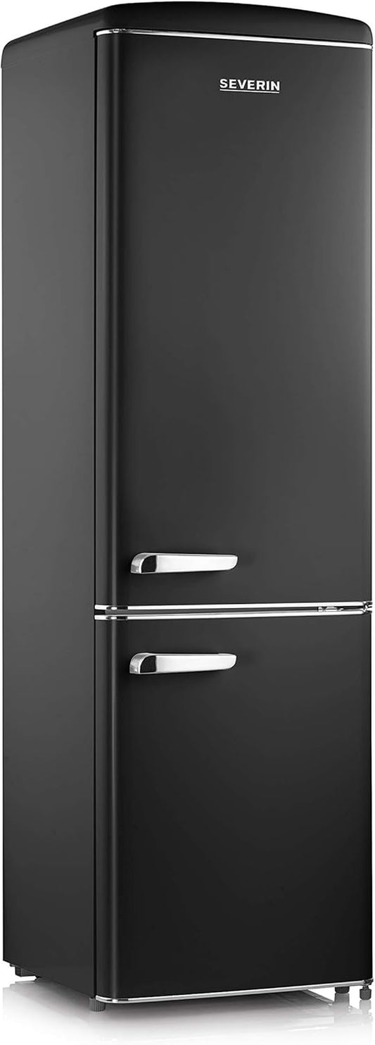 Réfrigérateur Congélateur Combiné, Pose Libre, Longueur 55Cm, 244L, Classe E, Veggibox Incluse, Look Rétro, Noir, RKG 8922