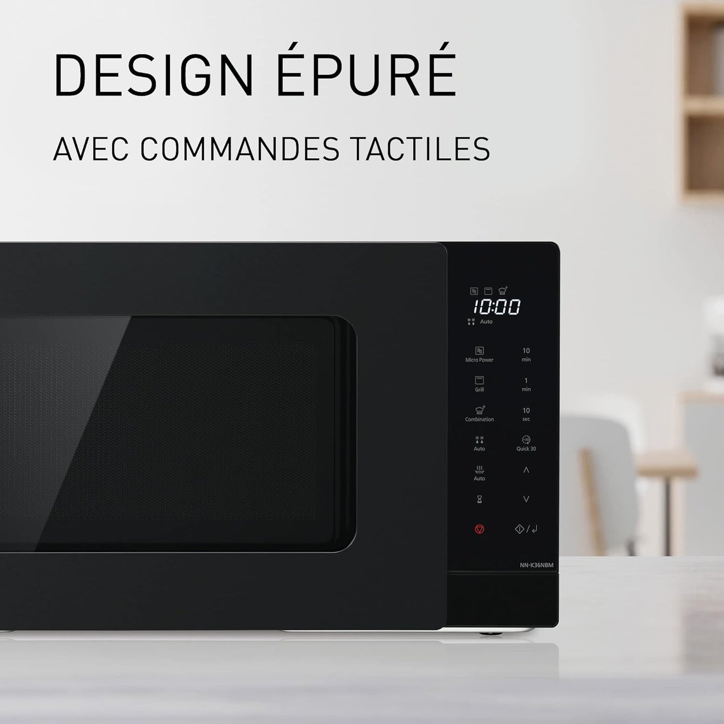 NN-K36NBMEPG, Four À Micro-Ondes Gril, 24 Litres, Puissance 900W, 8 Programmes Automatiques, Cuisson Combinée, Fonction Quick 30, Noir