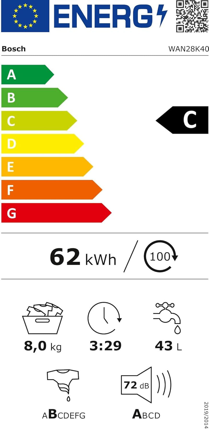 Hausgeräte WAN28K40 Série 4 Machine À Laver, 8 Kg, 1400 Tr/Min, Activewater Plus, Énergie Maximale Et Économie D'Eau, Protection Aquastop Contre Les Dommages Causés Par L'Eau, Moteur Ecosilence