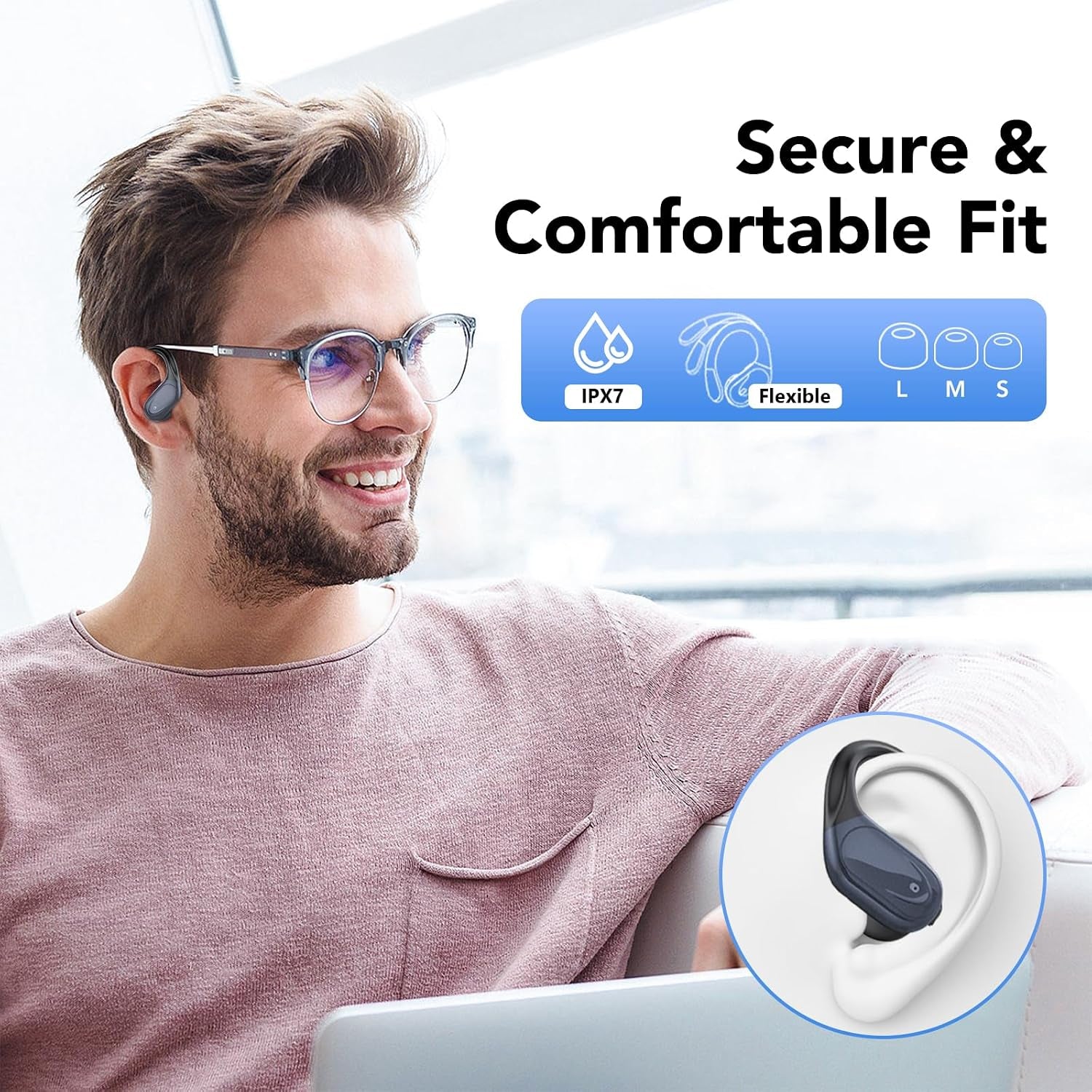 Ecouteurs Bluetooth Sans Fil Sport, 60H Casque Bluetooth 5.3 Avec CVC8.0 Antibruit, Ecouteurs Sans Fil Avec 4 ENC Mic, IPX7 Étanche Oreillette Bluetooth, Écouteurs Bluetooth Pour Running Noir